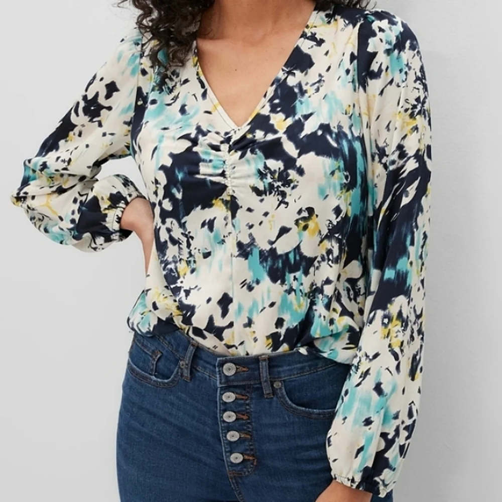 Banana Republic Pullover Long-sleeved Floral Blouse Sz XL NWT